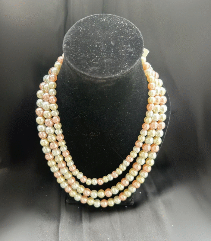 3 Layer Pink & White Pearl Necklace