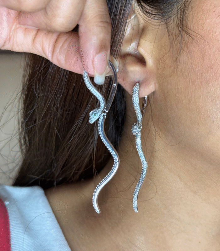 Silver Snake Drop Earrings