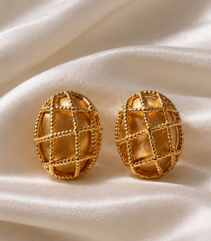 Nush Golden Lattice Stud Earrings