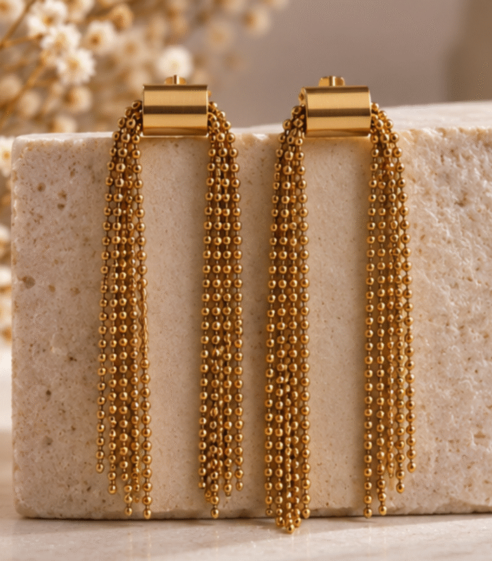 Nush Golden Cascade Chain Earrings